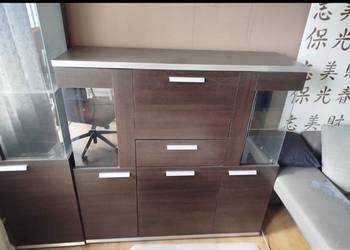 Zestaw komoda + słupek + stolik RTV + komoda podświetlane szklo