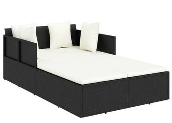 Leżak z poduszką czarny 182x118x63 cm rattan PE WM-362267