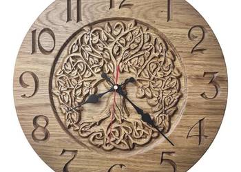 Dębowy zegar ścienny 40 cm – Drzewo Życia Styl nordycki Cichy mechanizm