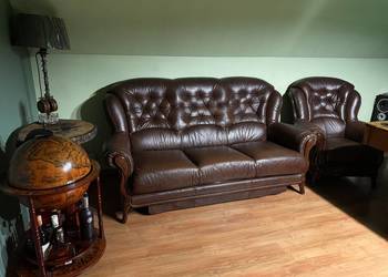 Komplet ze skóry sofa + fotel (funkcja spania)