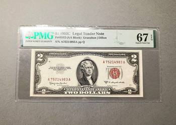 USA 2 Dolary 1953 r MAX NOTA PMG 67 EPQ