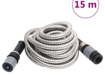 Wąż ogrodowy z dyszą zraszającą srebrny 06" 15 m stal WM-154511