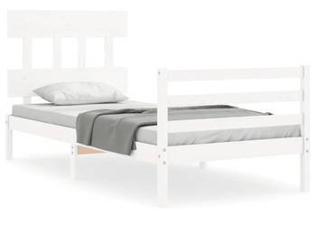 Rama łóżka z wezgłowiem biała lite drewno 90x200 cm WM-3195142