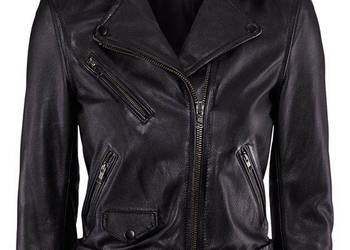 czarna kurtka H&M xs 34 ramoneska biker motocyklowa skóra naturalna