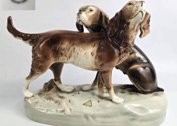 Podwójna figurka psy myśliwskie Royal Dux czeskie Art Nouveau poł.XXw