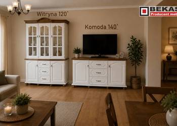 Stylowa Komoda 120`LUDWIK ECRU z Dębowym Blatem BEKAS Producent Mebli