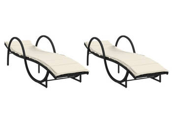 Leżaki z poduszkami 2 szt. czarne polirattan WM-3277307