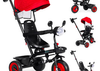 Rowerek trójkołowy dla dzieci spacerówka 3w1 obracane siedzisko daszek cze…