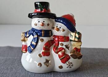 Ceramiczny świecznik lampion DWA BAŁWANKI ozdoba świąteczna 14cm