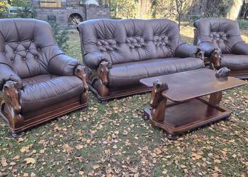 Komplet wypoczynkowy 3 1 1 + ława 100% nowa skóra naturalna