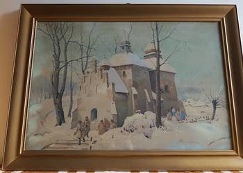 Stary duży obraz, akwarela sygnowana S. Gibiński 1919