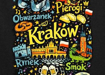 Koszulka na ramiączkach damska Premium KRAKÓW Kolorowe Symbole Miasta