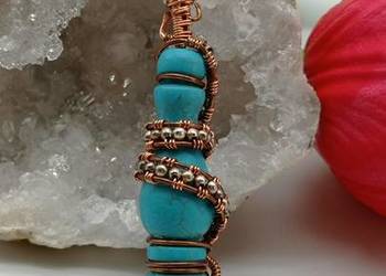 Wisiorek miedziany Turkus rękodzieło unikat