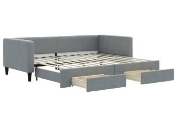 Sofa rozsuwana z szufladami jasnoszara tkanina 90x200 cm WM-3196614
