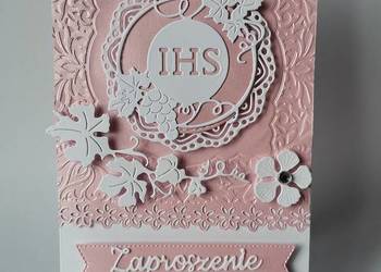 ZAPROSZENIA KOMUNIA DZIEWCZYNKA IHS Z WINOGRONEM W OKRĘGU – B6 – RÓŻ – BIE