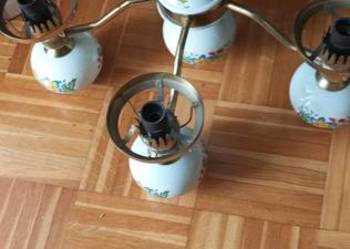 Żyrandol antyczny mosiądz plus porcelana ozdobna