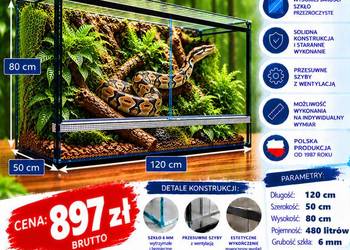 Terrarium szklane 120x50x80 cm – szkło 6 mm – producent Trans-Glass