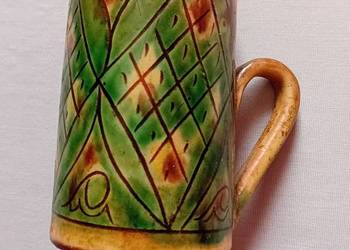 Kubek ceramiczny ręcznie formopwany i zdobiony, Kamionka - Łysa Góra.