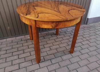 Stół Art-Deco Okrągły Orzech 100 Zgrabny Stary Rozkładany Po Renowacji