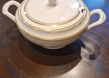WAZA do zup Feston Ćmielów, pokrywka, porcelana, złocenie, vintage, lata 50