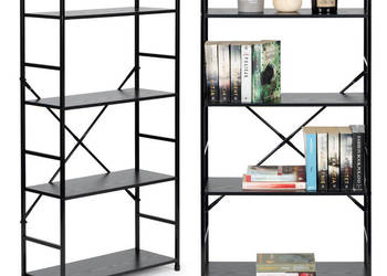 Regał drewniany szeroki 4 półki nowoczesny LOFT czarny ModernHome