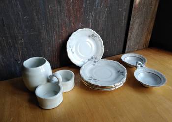 Stara porcelana Bogucice talerzyki pojemniczki sól pieprzPRL