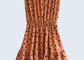 Damska sukienka brązowa w czarne kropki bez ramiączek Wassyl 36/S