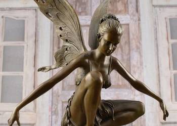 Elf ze Skrzydłami w Stylu Art Deco - Figura Rzeźba z Brązu - Wróżka Magia
