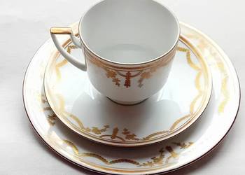 Trio śniadaniowe, porcelana Pinkenhammer, Czechosłowacja. Sygn. 1918 - 38.