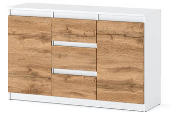 Komoda Biała Drewniana 3 Szuflady 120cm Szafka Salon Młodzieżowa Dąb Wotan