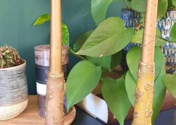 Komplet 2 świeczniki - motyw liści -lata 70 XX w  Cena za komplet 2 sztuki