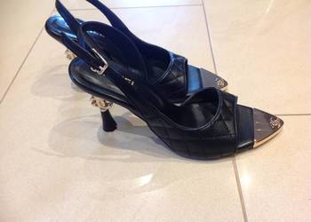 Sandały Czarne Skórzane na Szpilce Damskie rozm 36,5 j Nowe
