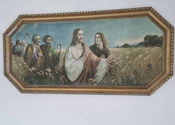 Stary obraz religijny w drewnianej ramie, ok. 132×64 cm