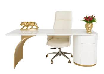 Zestaw mebli biurowych Mediolan: biurko białe złote glamour + fotel biurowy