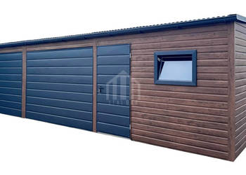 Garaż blaszany 10x3m brama drzwi okno drewnopodobny rynna spad w tył SO157