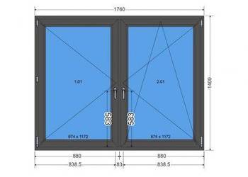 Okno 1760 x 1400 Dwuskrzydłowe Antracyt