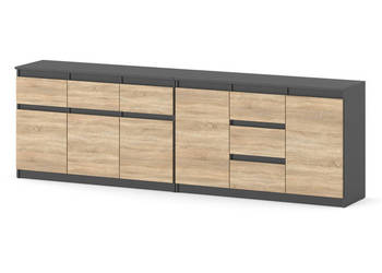 Komoda 240cm 6 Szuflad Salon Sypialnia Duża Szafka Szara Mat Dąb Sonoma