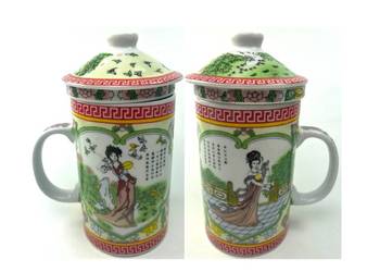 chińska  filiżanka kubek czajniczek zaparzacz do herbaty z chińską gejszą s