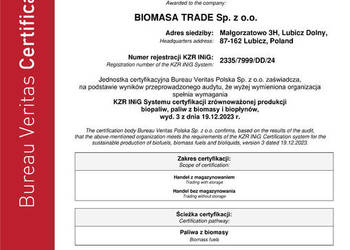 Biomasa z certyfikatem KZR INiG od 499 zł/t netto do wyczerpania zapasu