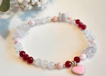 Bransoletka z kamieni naturalnych Kwarc różowy Rubin Serduszko