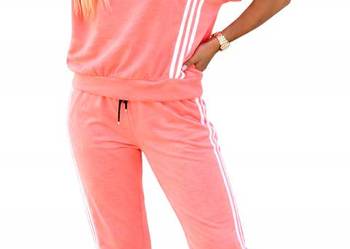 Dres damski welurowy modny komplet sportowy bluza + spodnie kieszenie