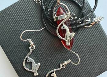 Zestaw biżuterii naszyjnik , kolczyki z metalu i szkła ,kotki