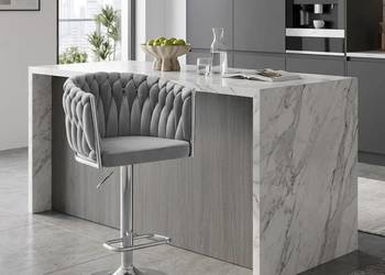 Obrotowy Hoker Tapicerowany Rosa Chrom Szary, Wysyłka 24H, Dostawa 0zł!