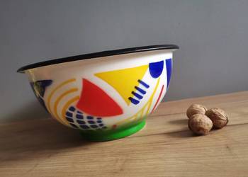 Stara metalowa misa kolorowa emalia Olkusz PRL