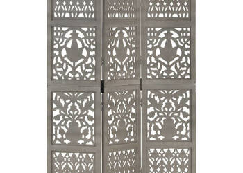 Parawan 3-panelowy rzeźbiony szary 120x165 cm drewno mango WM-285332