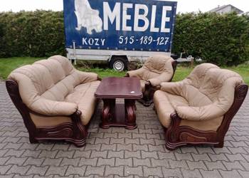 Komplet Wypoczynkowy CAPUCINO 3+2+1 i 2X Ława , Dąb - skóra Capucino