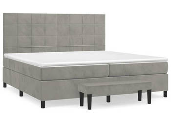Łóżko kontynentalne z materacem jasnoszare aksamit 200x200cm WM-3137863