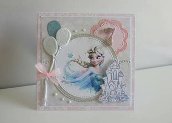 Personalizowana Kartka na urodziny roczek ręcznie robiona Elsa Kraina Lodu