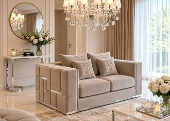 Sofa Kanapa EMPORIO 2 os. Szara Designerska Luksusowa Srebrny Glamour