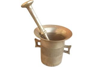 Stary mosiężny moździerz kuchenny sygnowany lata 40 antyk zabytek rarytas